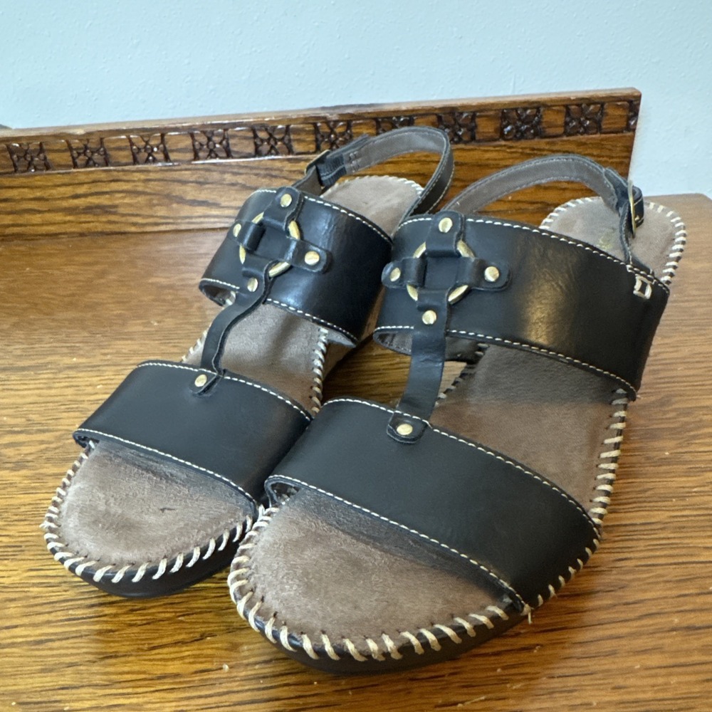 Natural Soul by Naturalizer NEEMY Black Wedge Sandals 6.5M Cork Heel Comfort